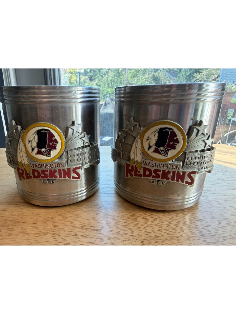 Vintage Siskiyou Pewter Washington Redskins Metal Can Koozie Insulated Holder 2p